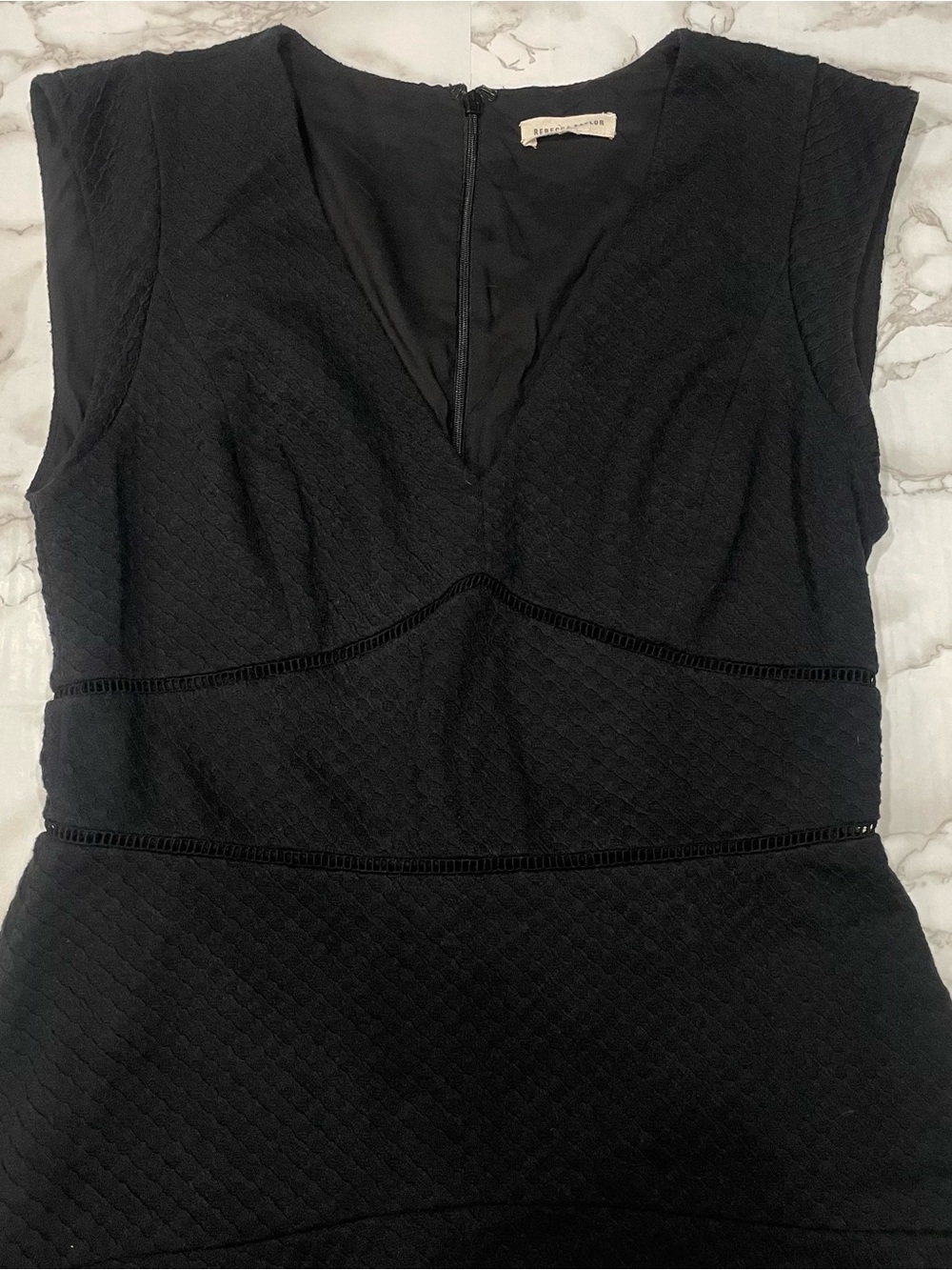 Rebecca Taylor Sleeveless V-Neck Texture Knit Fit & Flare Dress in Black